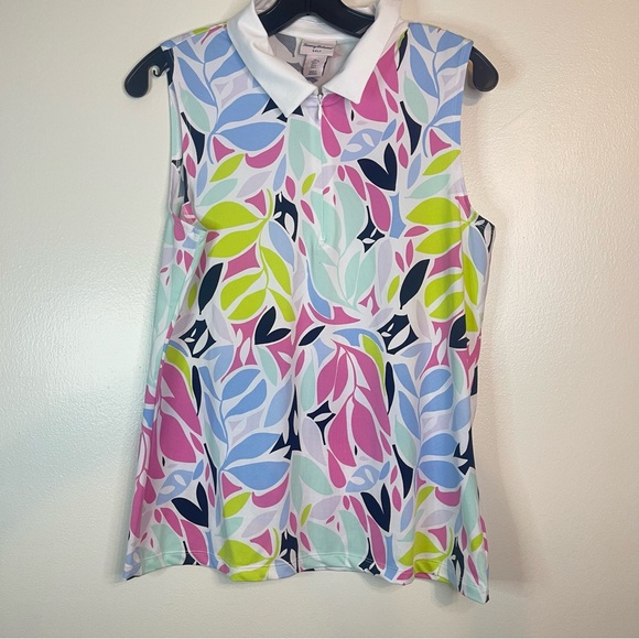 Tommy Bahama Tops - Tommy Bahama Golf Sleeveless 1/4 Zip Front Palm Leaf Top